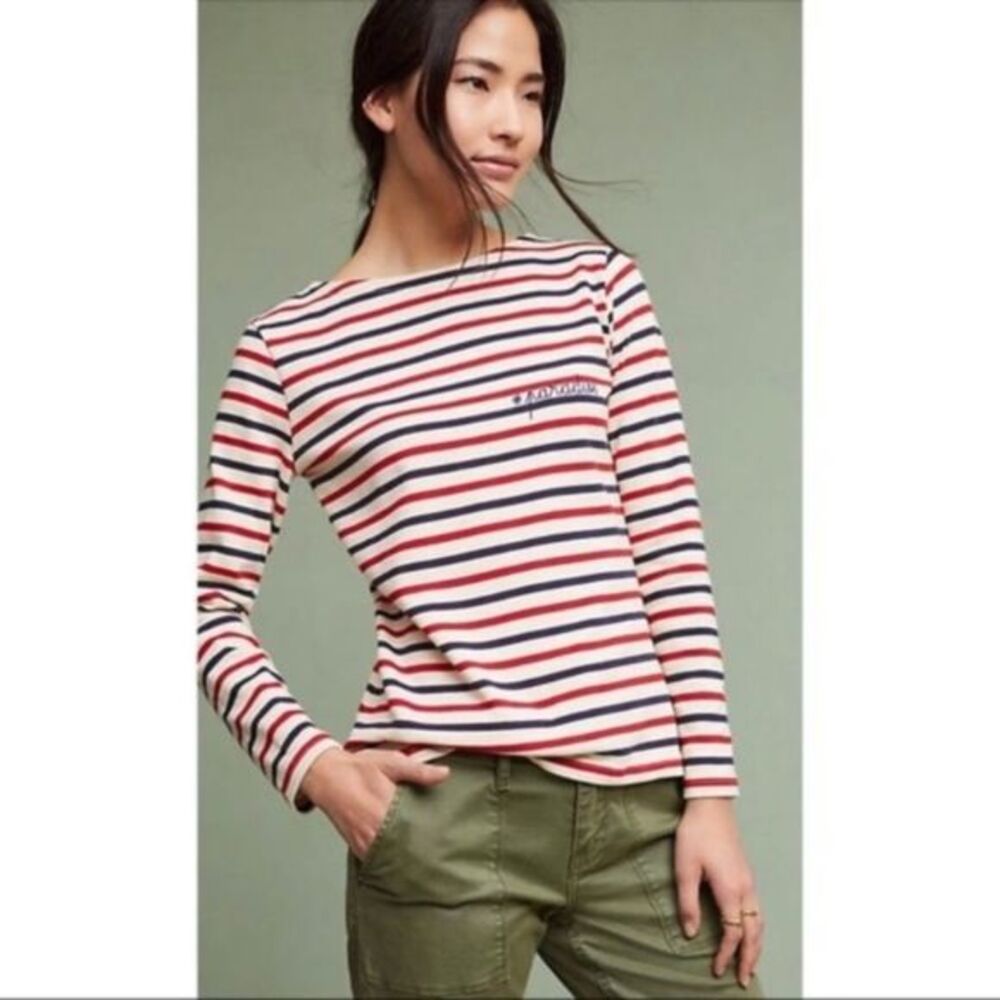 Anthro Maison Labiche Paris Red White Blue Sweater